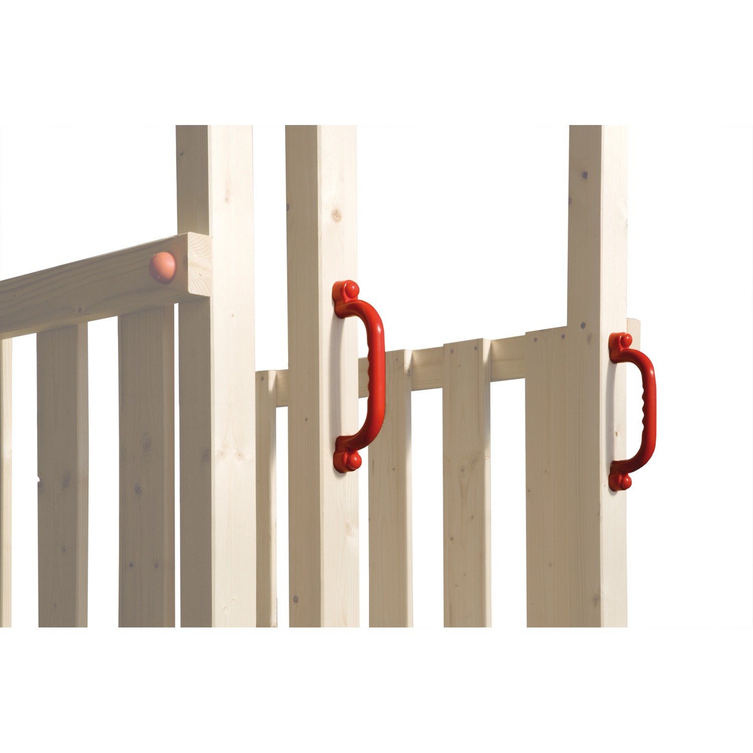 Detailansicht der roten Griffe an der WEKA Doppel-Schaukel Funny 2.