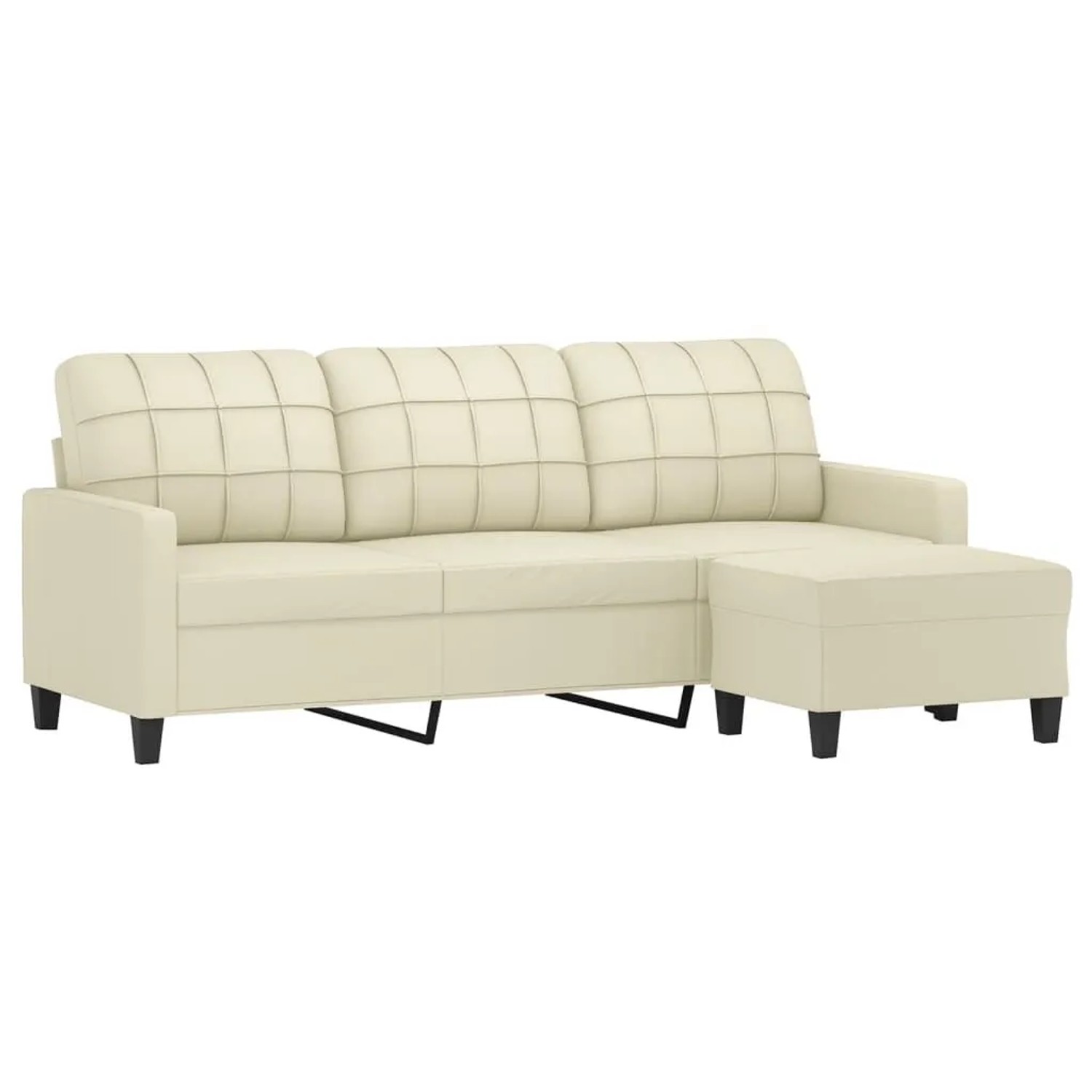 vidaXL 3-Sitzer-Sofa mit Hocker Creme 180 cm Kunstleder 3201015