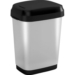 Mülleimer Dual Swing 25 l in Stahloptik mit schwarzem Schwingdeckel.