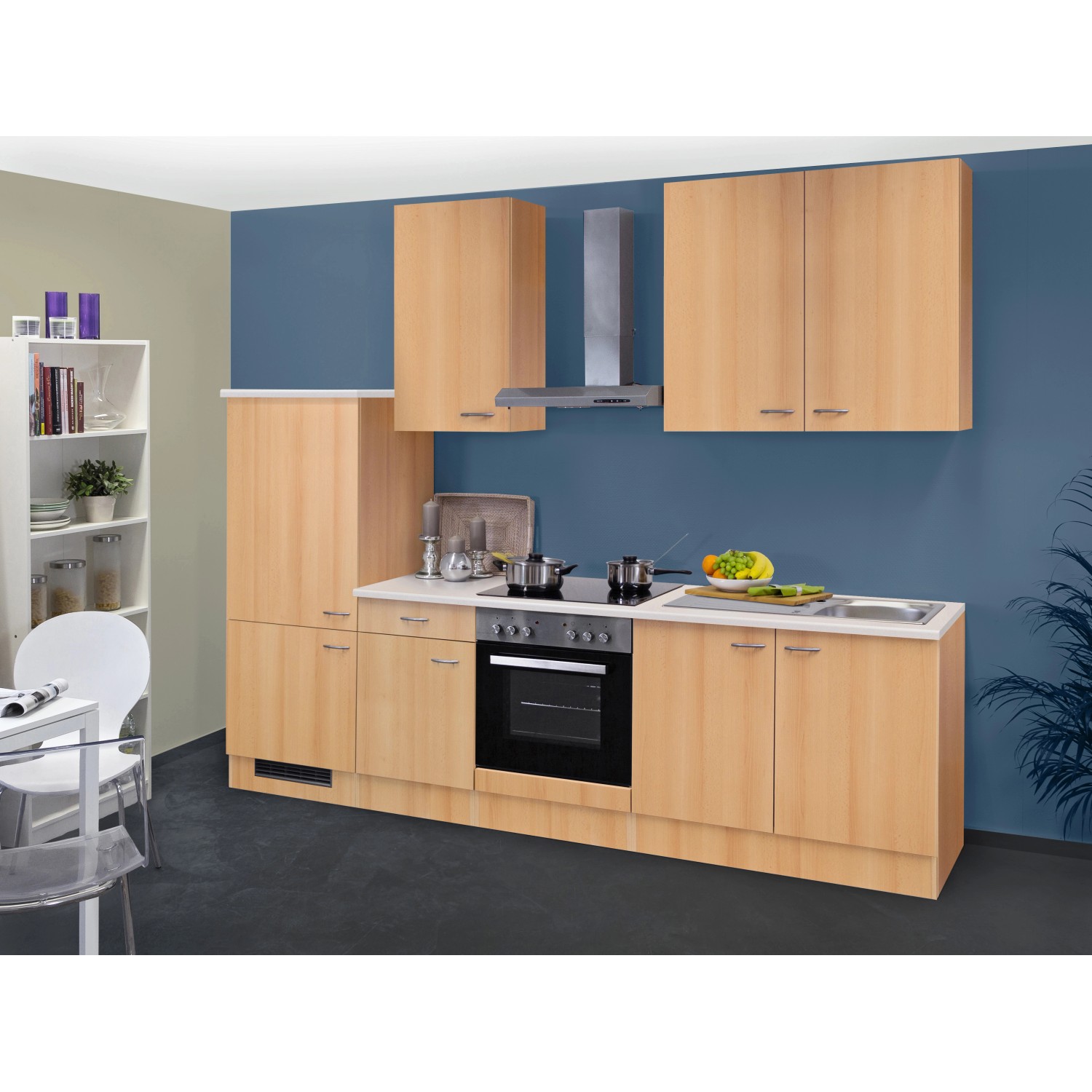 Flex-Well Classic Küchenzeile/Küchenblock Nano 270 cm Buche Nachbildung