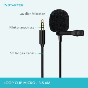 Instarter Lavalier Loop Clip Ansteck Mikro 360° 3,5Mm 6M Kabel Windschutz Tasche