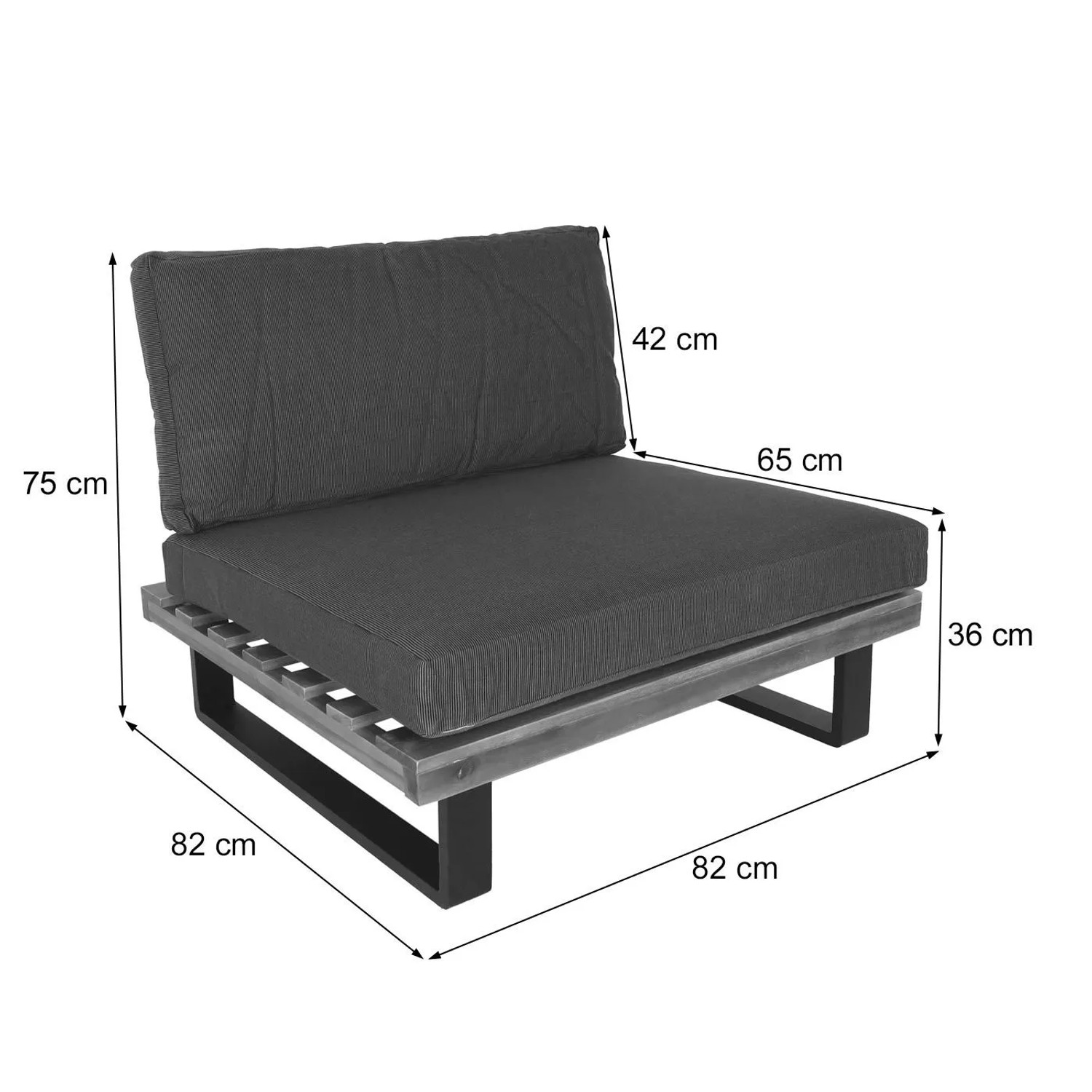 MCW Lounge-Sessel H54 mit Akazienholzrahmen, dunkelgrauen Polstern. Maße 75x82x82 cm. Gartenstuhl.