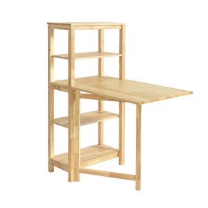 Ausgeklappter SoBuy Esszimmertisch FWT70-N aus Kautschukholz mit Regal.