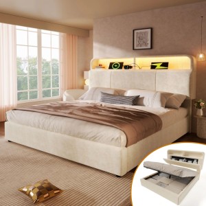 okwish Polsterbett 140x200cm mit USB C Ladestation Kinderzimmer Beige mit Matratze