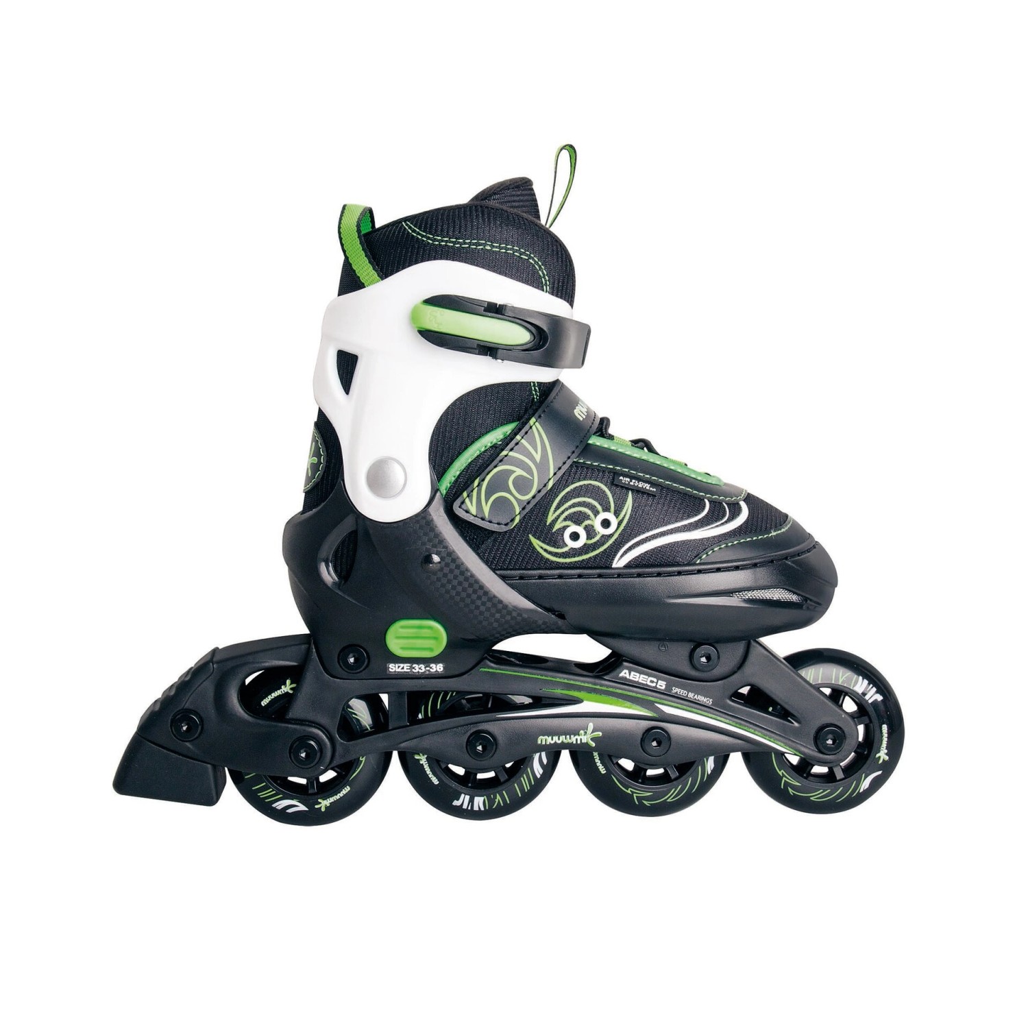 Muuwmi Kinderinliner Verstellbar Gr.33-36 ABEC 5 Rollengröße 70 x 22 mm GS-Geprüft Grün
