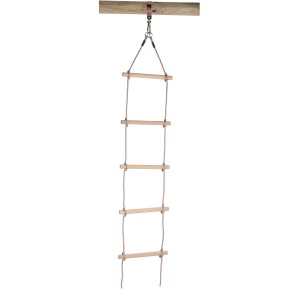 SwingKing Strickleiter mit 5 Holzsprossen und 2 Ringen für Gartenspielgeräte.