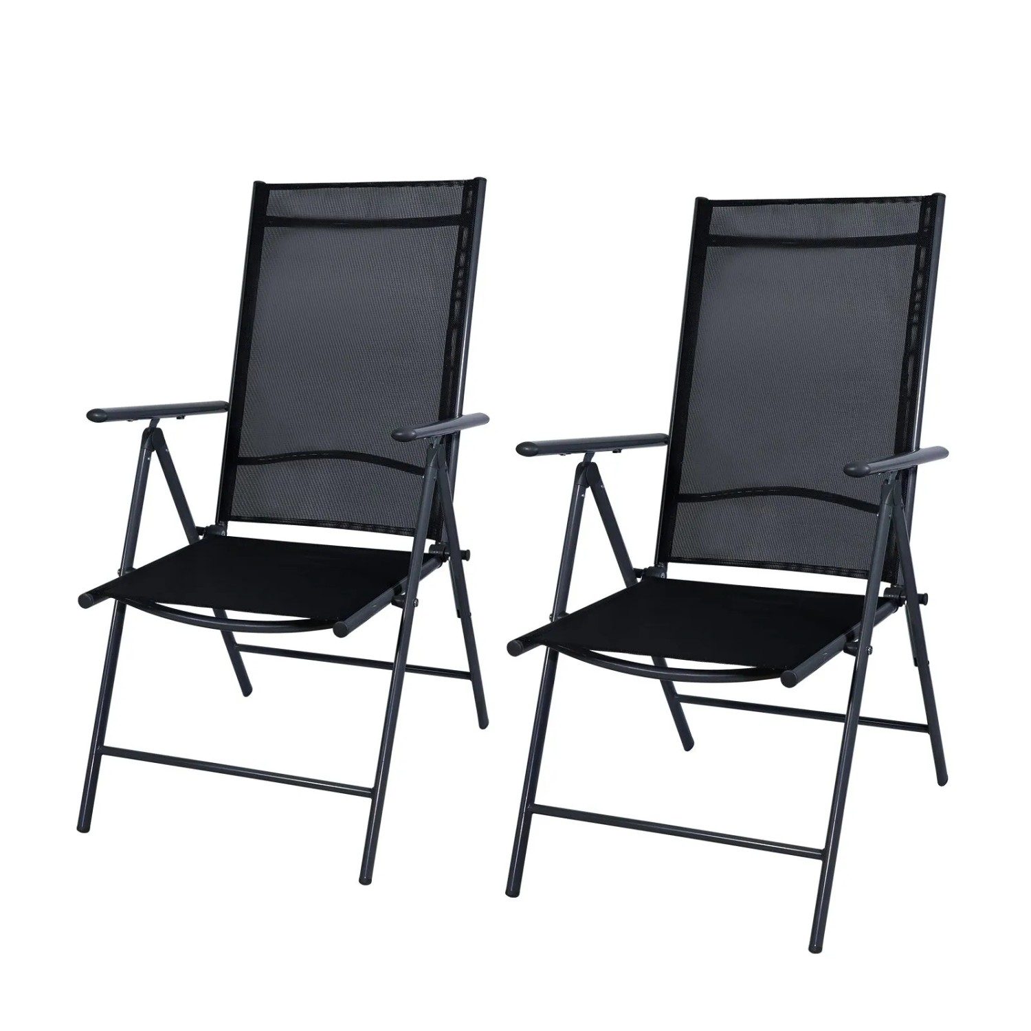 CCLIFE Gartenstuhl Hochlehner Balkonstuhl 2er Set Klappbar 7 Fach Verstellbar Bis 150kg Dunkelgrau