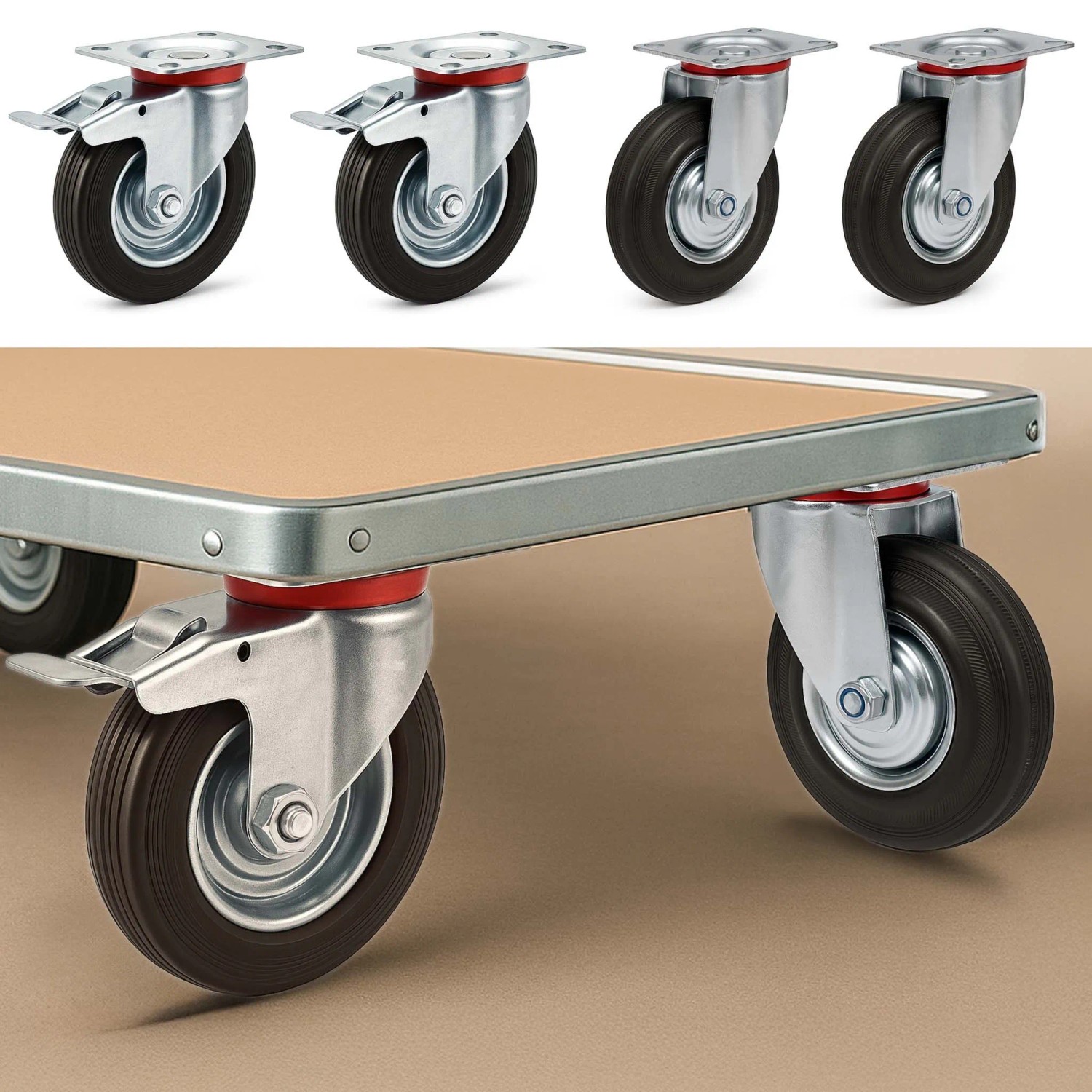 Wiltec Transportrollen Set 125Mm 100Kg 2X Doppelstopp-Lenkrolle 2X Lenkrolle_2