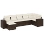 Braune 7-teilige vidaXL Garten-Sofagarnitur aus Rattan mit cremefarbenen Kissen.