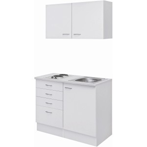 Weiße Flex-Well Miniküche Wito, 100 cm breit, mit Kochfeld und Spüle.