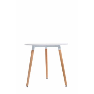 Runder DELUKE Esstisch AMIRA, weiß, mit drei hellen Holzbeinen. Moderner Küchentisch 80x75cm.