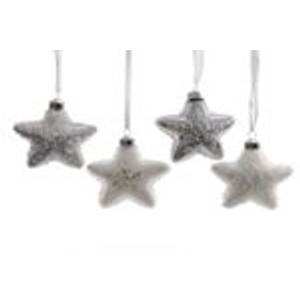 Kaemingk Weihnachtskugeln Christbaumschmuck Glas Stern Mit Perlen  8cm 4er Set