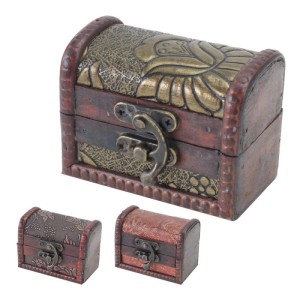 HMF 6415-108 Schatztruhe 3er Set Schatzkiste Holzkiste Ringbox 8 x 5 x 6 cm Hochzeitsgeschenk