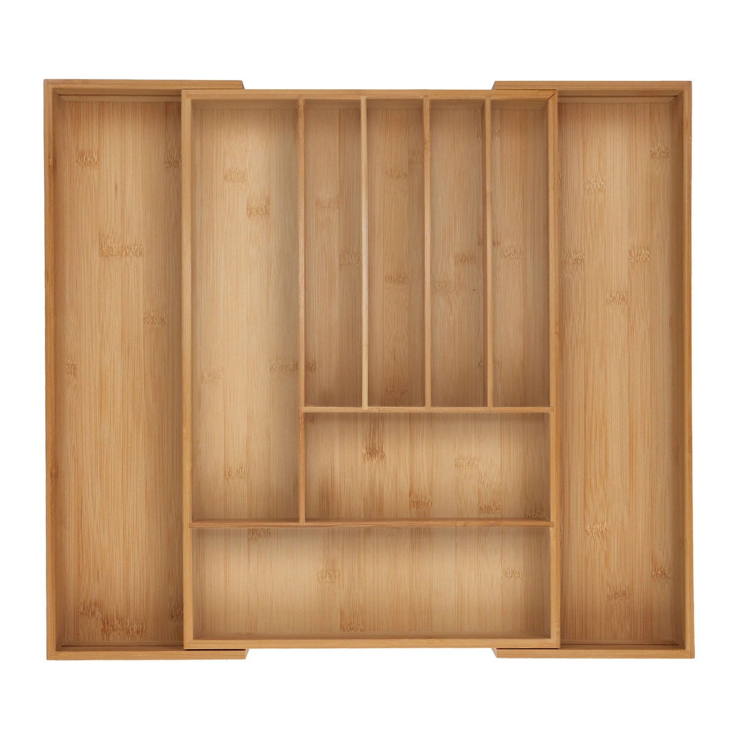 Relaxdays Besteckkasten Bambus Natur Ausziehbar Verstellbar 50 cm 7 bis 9 Fächer