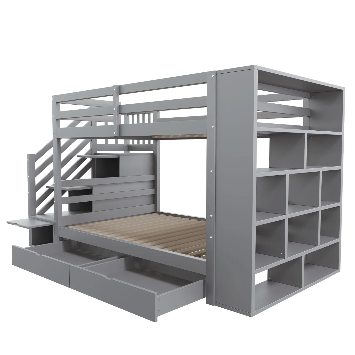 okwish Etagenbett 90x200cm mit Sicherheitstreppe und Schubladen Grau ohne Matratze