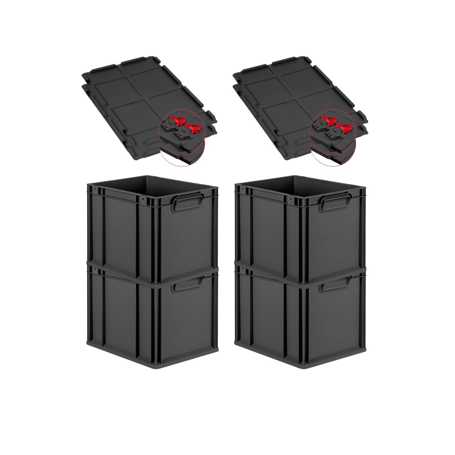 PROREGAL SuperSparSet 4x Eurobox Nextgen Grip Mit Scharnierdeckel Und Roten günstig online kaufen