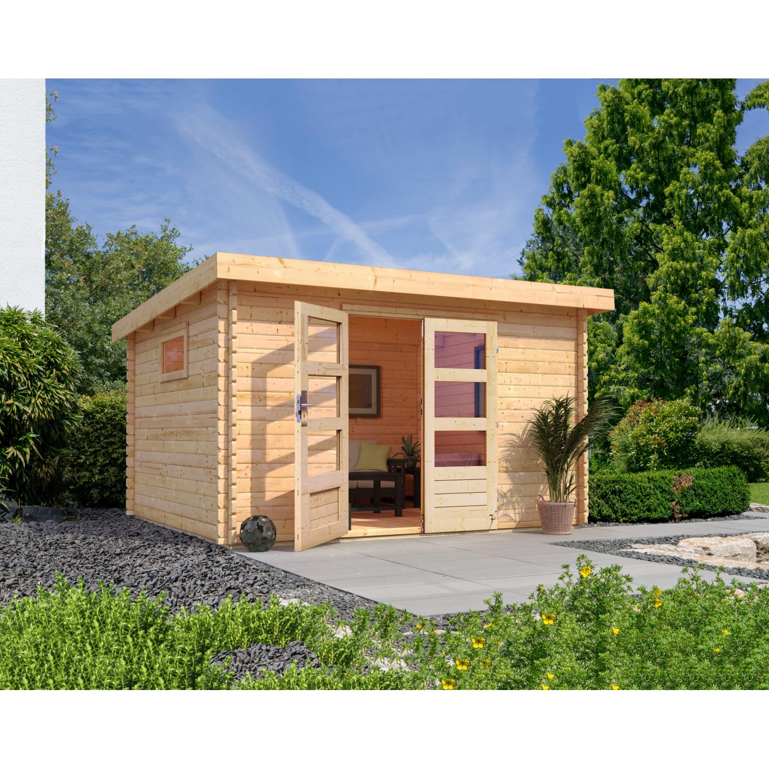 Karibu Gartenhaus Jeebel 4 m. Tür Eco Naturbelassen 217 x 342 x 282 cm günstig online kaufen