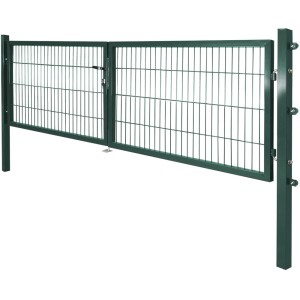 Grünes Solid Doppeltor aus Stahl mit Doppelstabmatten-Füllung, 80x300 cm, für den Garten.