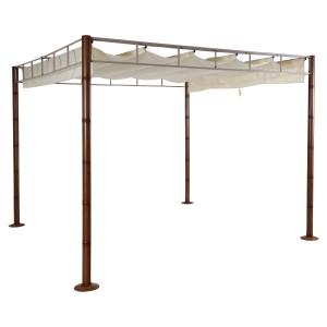 Creme-weiße MCW Pergola 3x3m mit Bambus-Optik und verstellbarem Dach für Terrasse & Garten.
