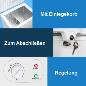 Tronitechnik Gefriertruhe Borgar Pro: Details wie Korb, Schloss und Temperaturregler.
