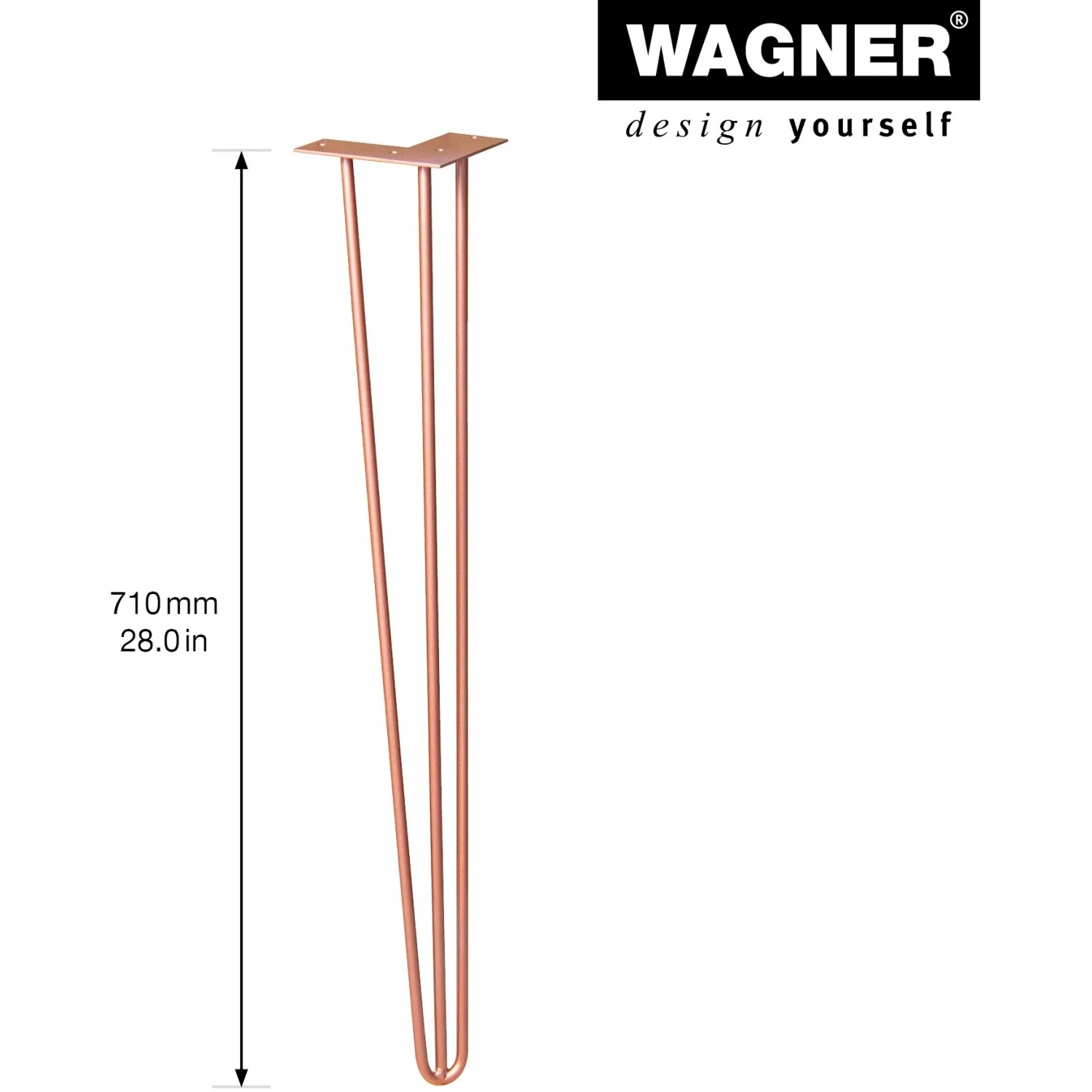 Wagner Möbelbein Hairpin, 710 mm, Pearl Brass, aus Stahl, für Möbelbau.