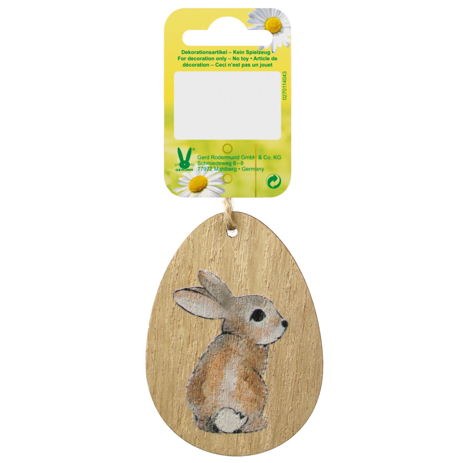 Anhänger Hasenmotiv Eiform Holz 6,1 cm x 8,5 cm Natur-Braun