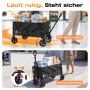 Schwarzer faltbarer Bollerwagen mit 115L Stauraum, gefüllt mit Einkäufen, zeigt leichtes Rollen und Feststellbremsen. Ideal für Camping & Transport.