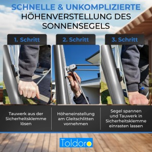 Toldoro Sonnensegelmast: Höhenverstellung in 3 Schritten erklärt. Edelstahl Mast mit Zubehör.