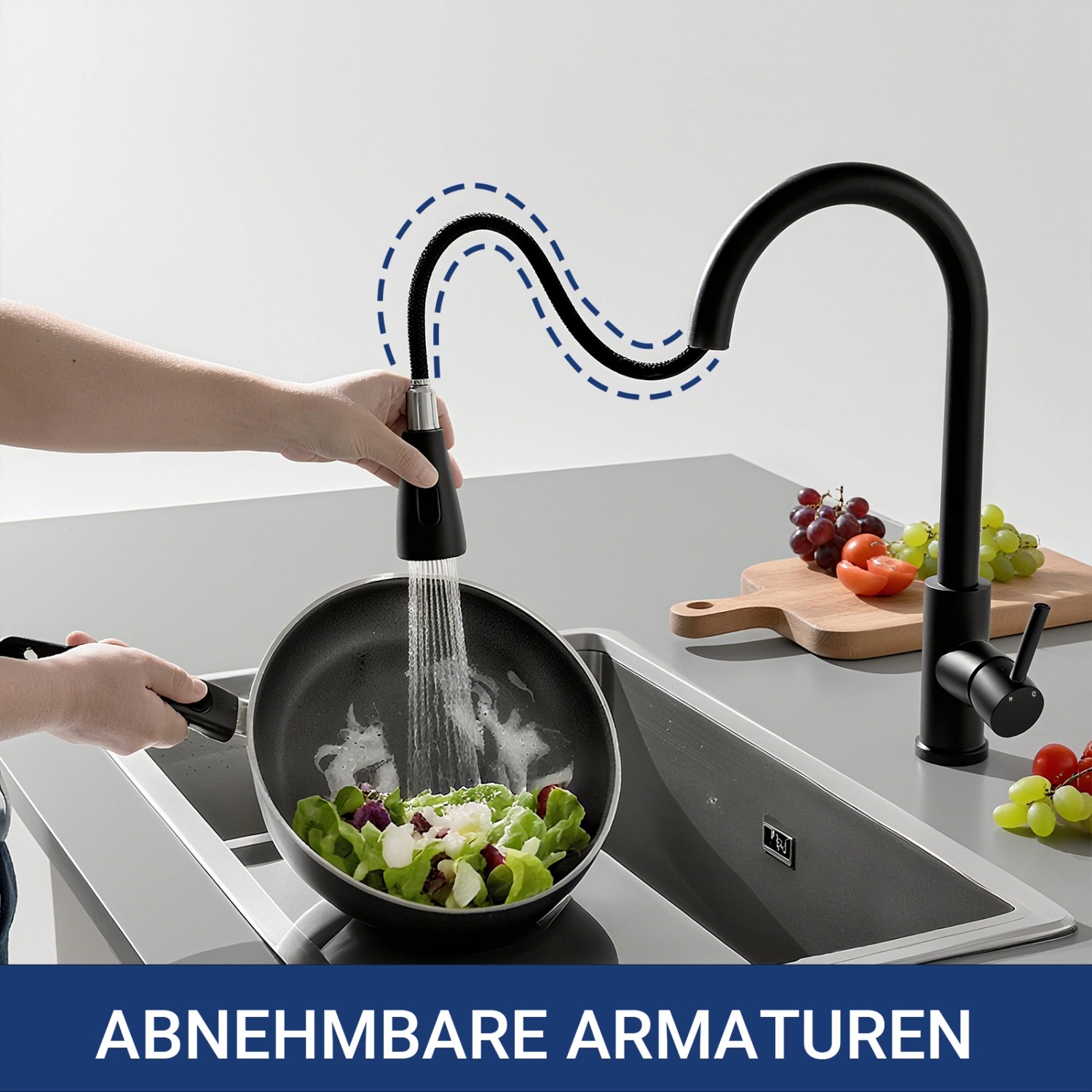 AICA Wasserhahn Schwarz Zwei Wasserauslassmodi Küche Mischbatterie Ausziehbar 360° Drehbar Einhand-Spültischarmatur Bad Küchenarmatur_4