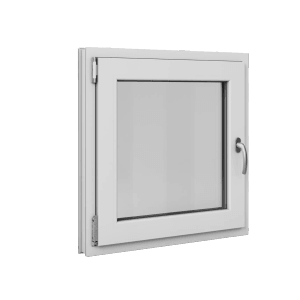 Weißes Roro Kunststofffenster Basic, 75x75 cm, DIN links, mit Dreh-/Kippfunktion.