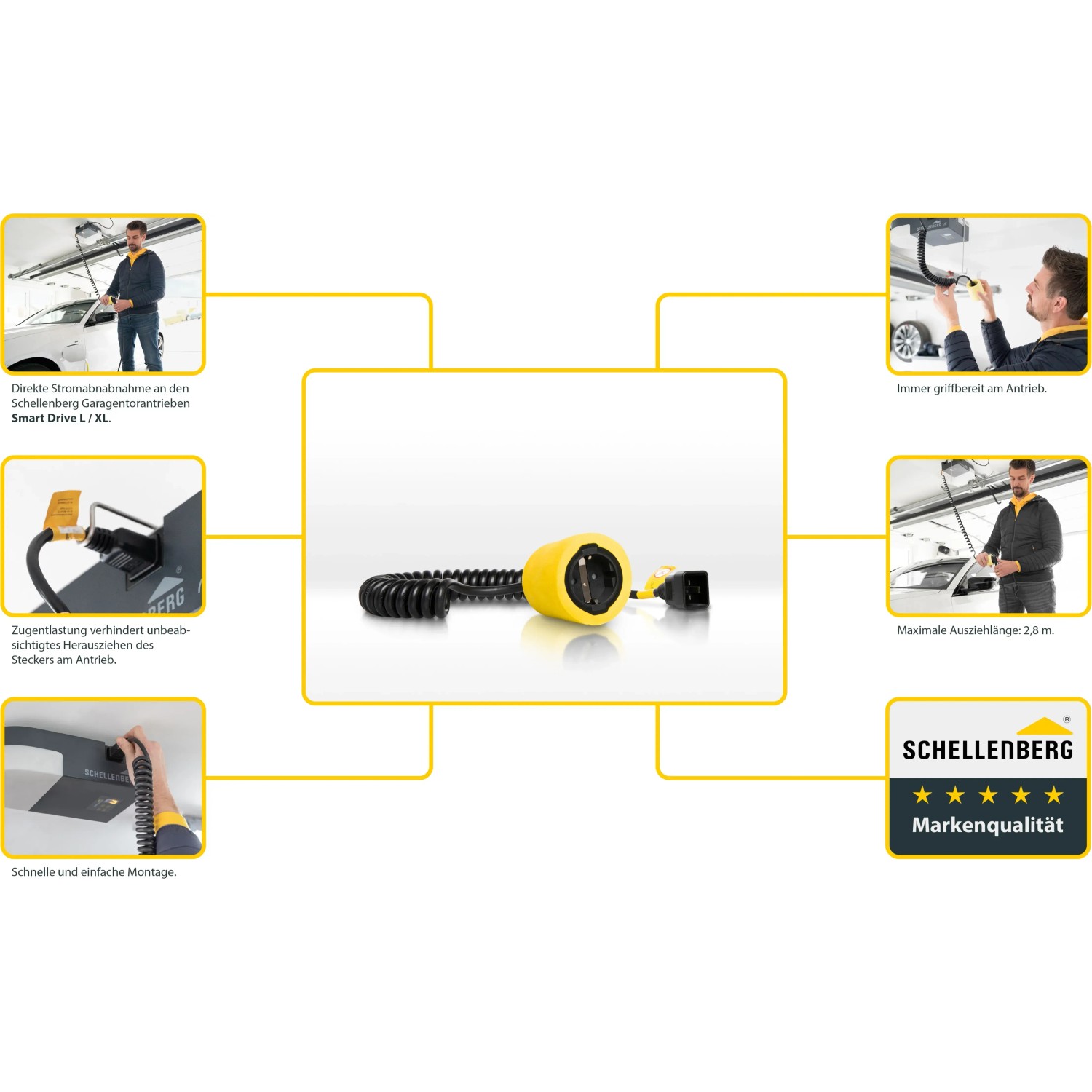 Schellenberg Spiralkabel 28m für Smart Drive L/XL Garagentorantriebe, mit gelbem Schaumstoffprotektor.