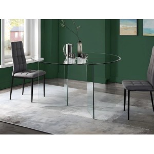 Runder Vente-unique Esstisch Adamo aus transparentem Glas, 137 cm, mit Stühlen in modernem Design.