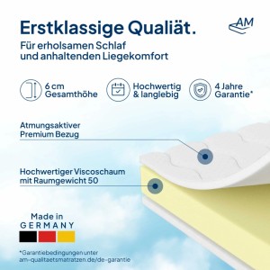 AM Qualitätsmatratzen Premium Visco Topper Made in Germany 200x220cm