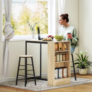 HOMCOM Bartisch Set mit 2 Barhockern, Eichefarben, mit Regal für Küche und Esszimmer.