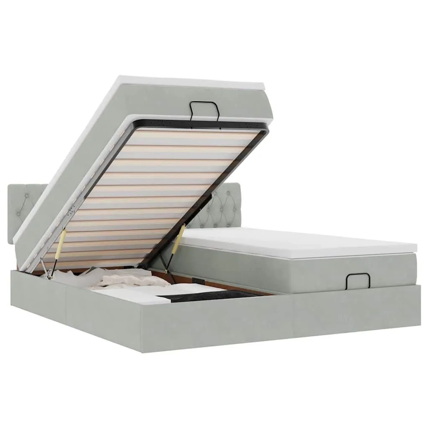 vidaXL Ottoman-Bett mit Matratzen & LEDs Hellgrau 160x200 cm Samt 3312935