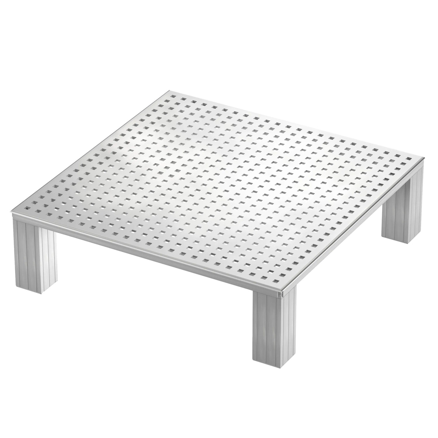 Quadratischer Drainagerost aus Edelstahl, 600x400x18 mm, mit kleinen quadratischen Öffnungen.