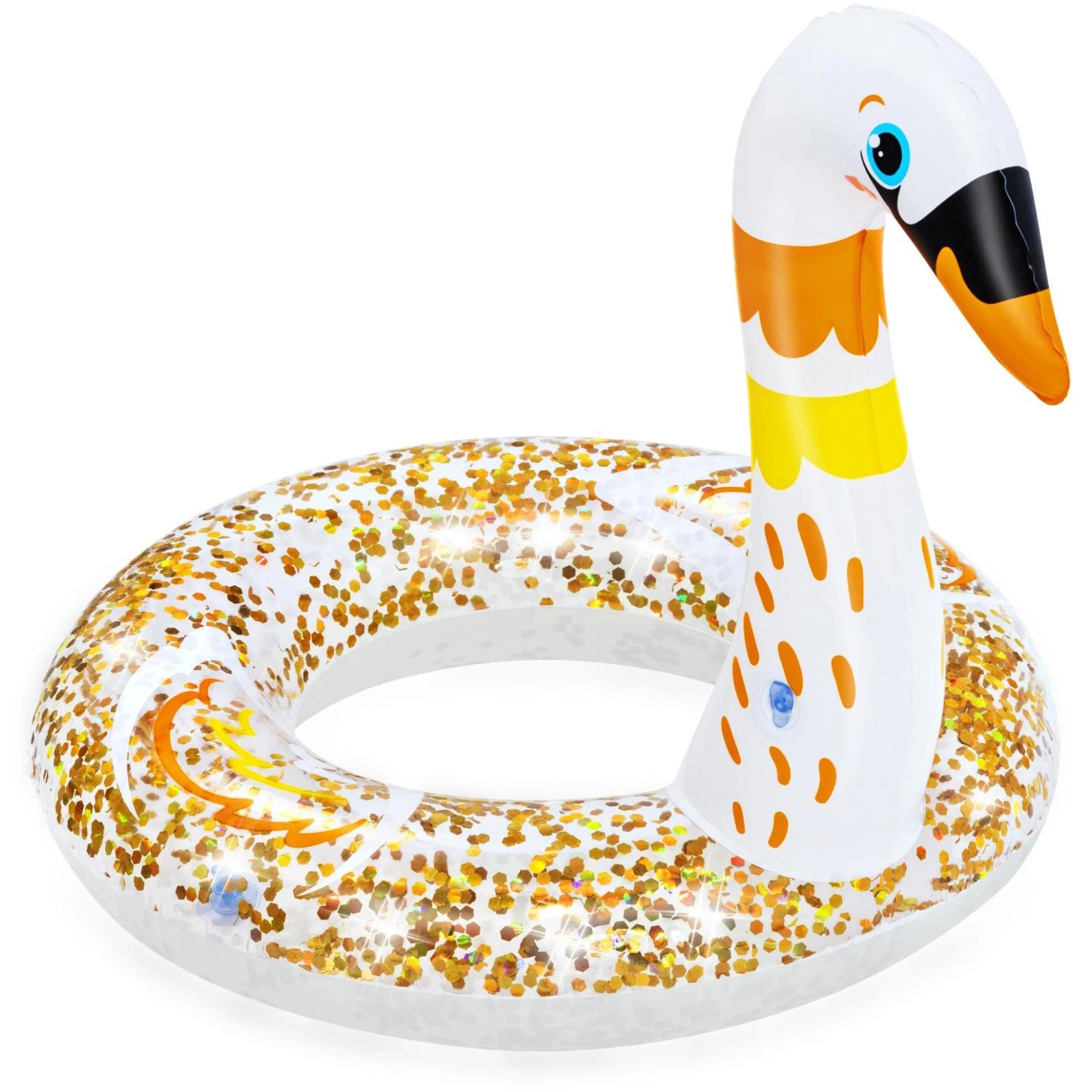 Glitzernder Bestway Schwimmring mit Schwan-Motiv für Kinder.