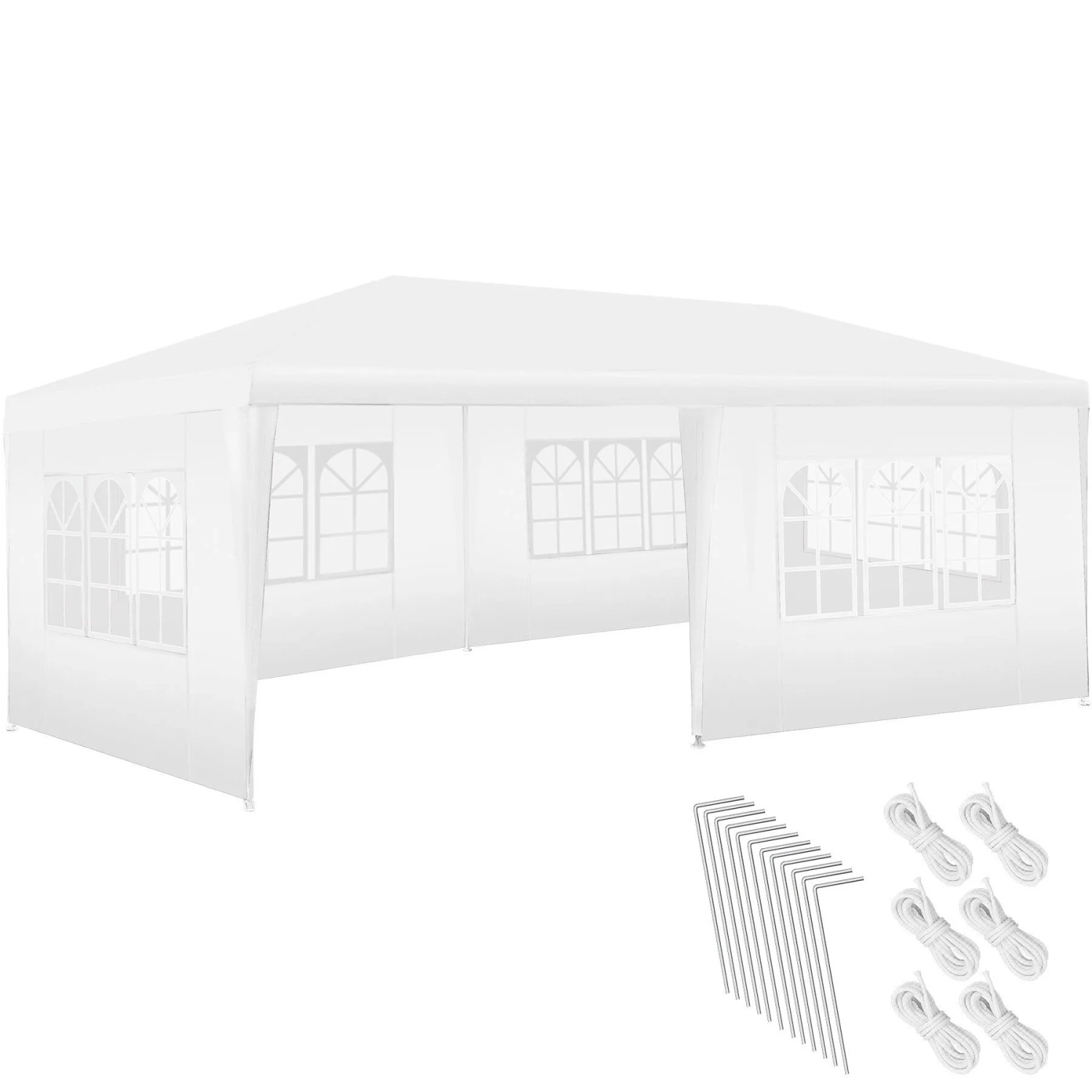 Tectake Pavillon Novara 6 x 3 M  Im Stecksystem 5 Abnehmbare Seitenteile  600 x 300 x 250 cm Weiß