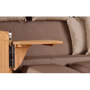 Detailaufnahme: Ausklappbarer Teak-Tisch am GarWoh Strandkorb Westerland XXL.