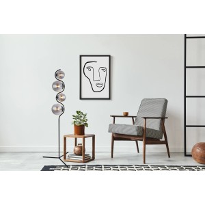 Moderne Globo Design-Stehlampe, 4-flammig, schwarz matt mit Rauchglas-Schirmen.
