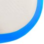 Detailansicht der blauen Kante und grauen PVC-Oberfläche einer aufblasbaren Gymnastikmatte für Sport & Fitness.