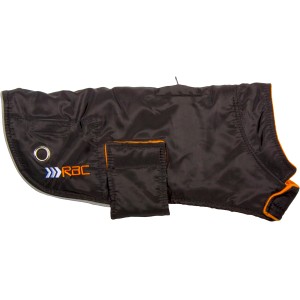 Schwarzer Heim RAC Hunderegenmantel Gr. L mit Fleece-Futter und Kotbeutelrolle.