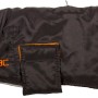 Schwarzer Heim RAC Hunderegenmantel Gr. L mit Fleece-Futter und Kotbeutelrolle.