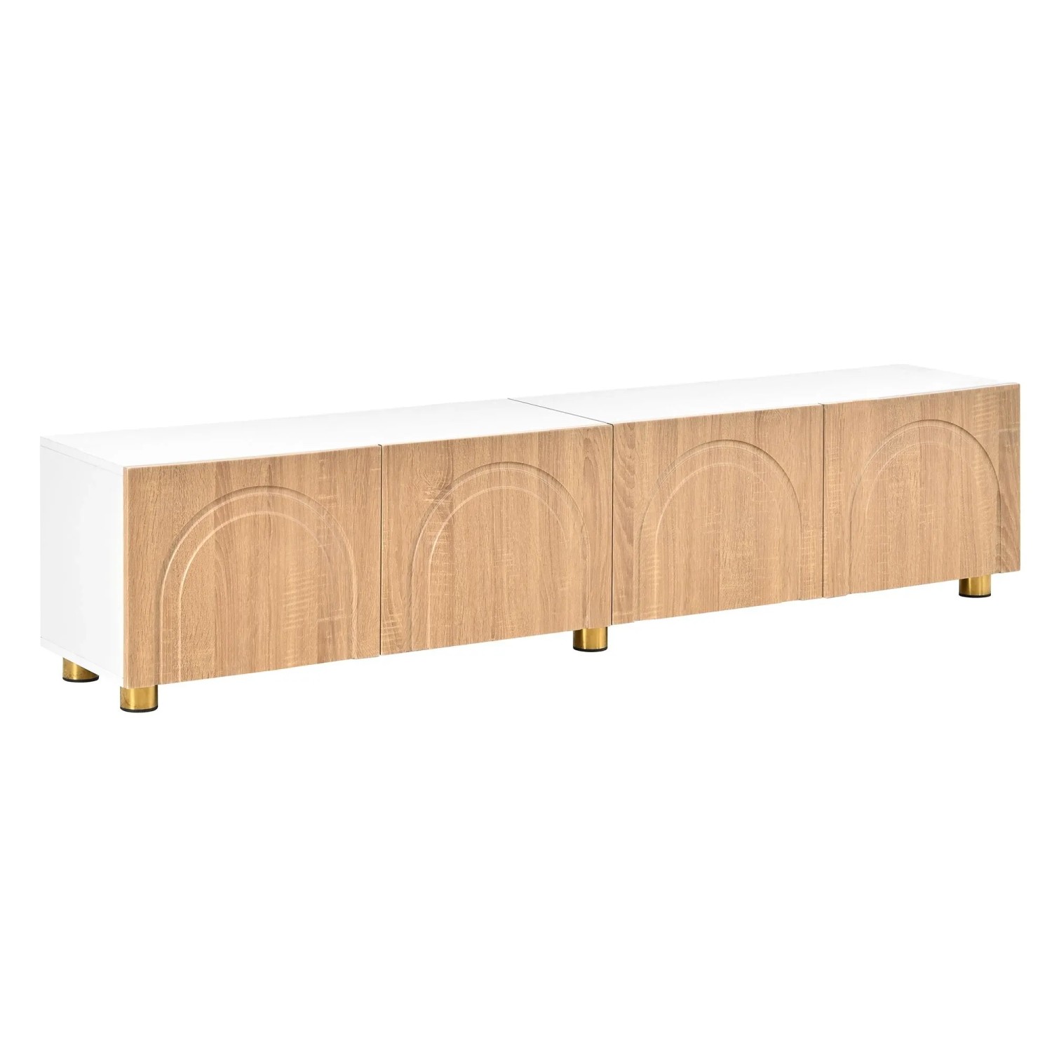 ModernLuxe Modernes TV-Lowboard mit 4 Türen Metallfüßen MDF Spanplatte Natur