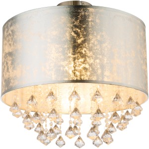 Globo Deckenleuchte Amy I, Nickel matt, mit Textilschirm und Acrylkristallen.
