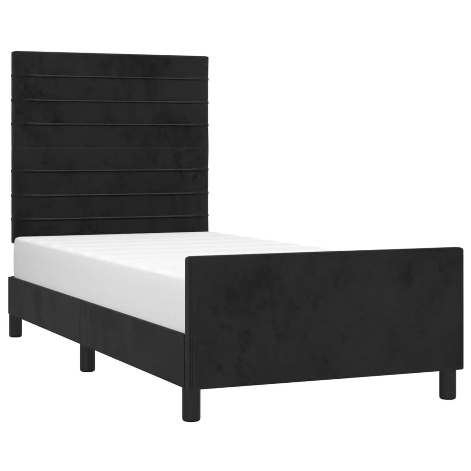 Schwarzes Samt Bettgestell (80x200 cm) mit Kopfteil für Schlafzimmer.