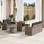Graues 8-tlg. vidaXL Garten-Sofa-Set aus Poly Rattan mit Tisch und Kissen.