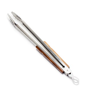 Petromax Grillzange klein aus Edelstahl mit Holzgriffen. Grillutensil für Kohle und Grillgut.