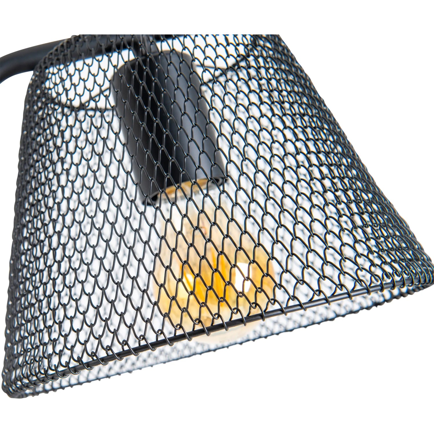Detailaufnahme: Schwarze Näve Tischleuchte Korie 50 cm mit Gitterschirm im Industrial Style.