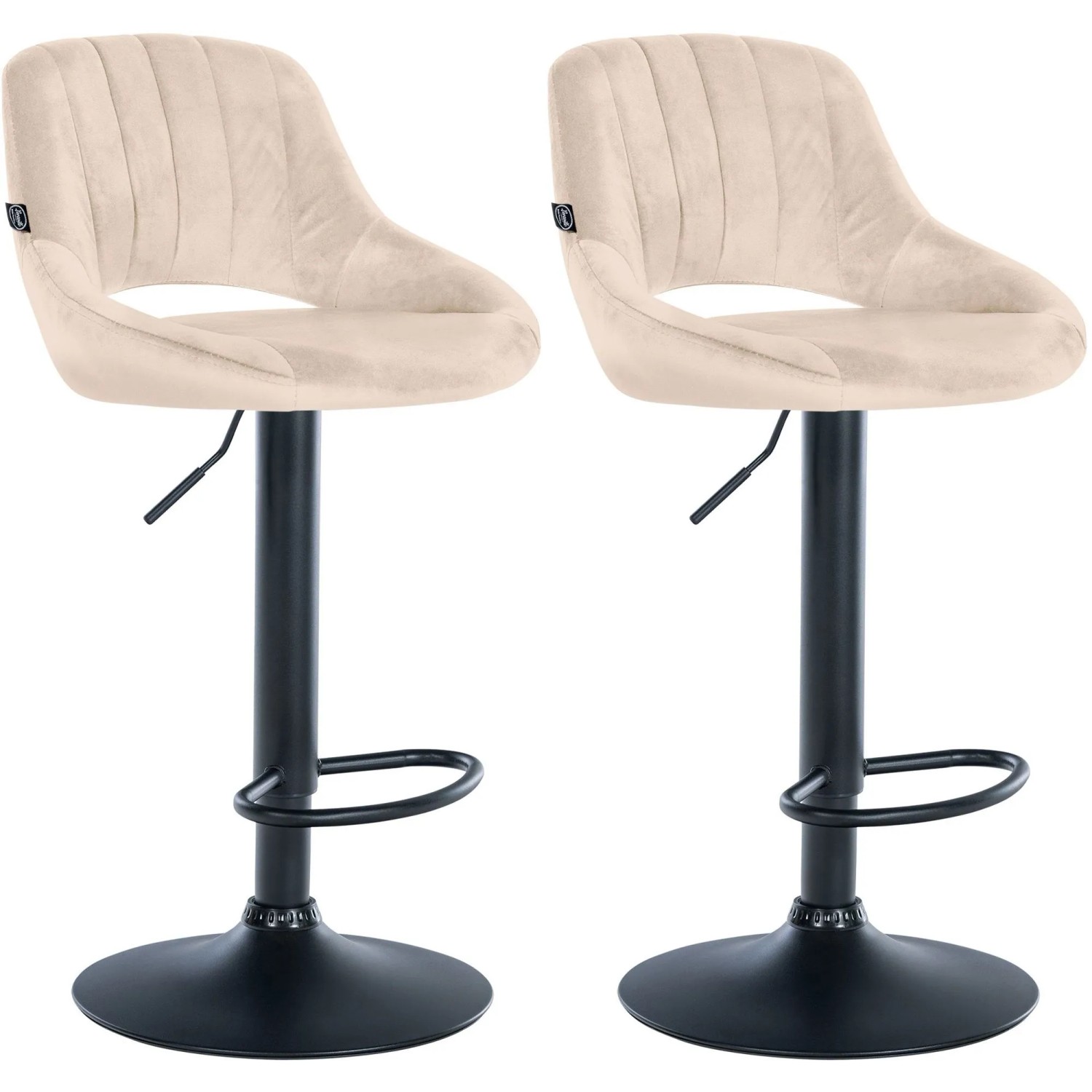 DELUKE 2er Set Barhocker SEGAD Samt Creme 47x48x85cm Schwarz Barstuhl Mit Lehne Tresenhocker Tresenstuhl